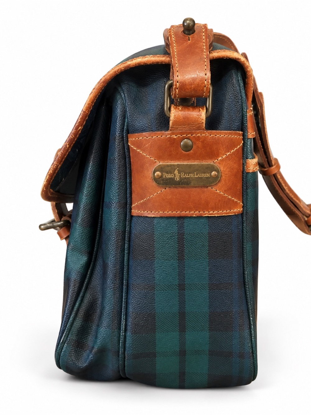 RALPH LAUREN Black Watch Plaid Crossbody Weekend Messenger Laptop Shoulder Bag - Picture 3 of 16